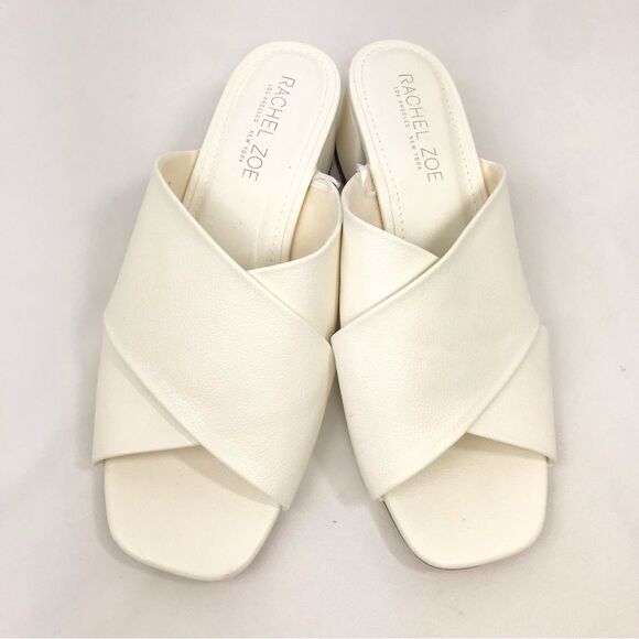 Rachel Zoe GARLAND Creamy White Crisscross Strap Open Toe Heeled Slide Sandals - Picture 1 of 13